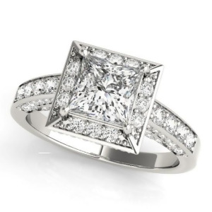 Princess Cut Diamond Halo Engagement Ring 18K White Gold 1.14ct - All