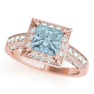 Princess Aquamarine and Diamond Engagement Ring 14K Rose Gold 1.20ct - All