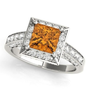 Princess Citrine and Diamond Engagement Ring 18K White Gold 1.20ct - All