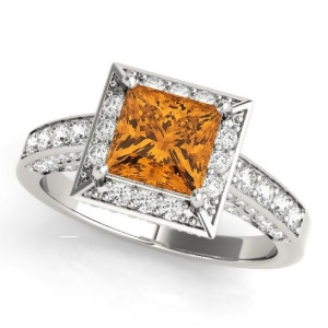 Princess Citrine and Diamond Engagement Ring Platinum 1.20ct - All