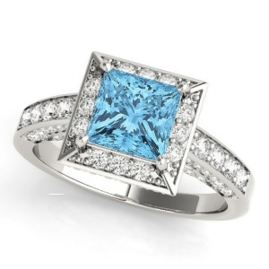 Princess Blue Topaz and Diamond Engagement Ring 18K White Gold 1.20ct - All