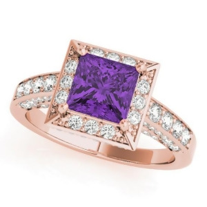 Princess Amethyst and Diamond Engagement Ring 18K Rose Gold 2.25ct - All