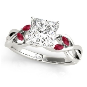 Twisted Princess Rubies Vine Leaf Engagement Ring 18k White Gold 1.50ct - All