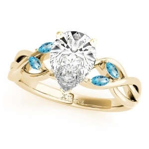 Pear Blue Topaz Vine Leaf Engagement Ring 18k Yellow Gold 1.50ct - All