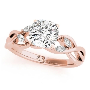 Twisted Cushion Diamonds Vine Leaf Engagement Ring 14k Rose Gold 1.00ct - All