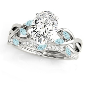 Twisted Oval Aquamarines and Diamonds Bridal Sets 18k White Gold 1.23ct - All