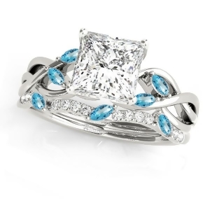 Twisted Princess Blue Topazes and Diamonds Bridal Sets 18k White Gold 1.23ct - All
