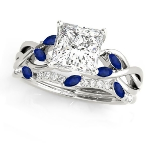 Twisted Princess Blue Sapphires and Diamonds Bridal Sets 18k White Gold 0.73ct - All