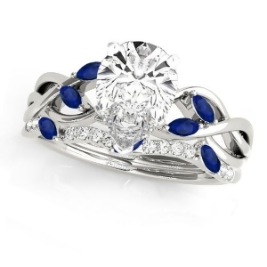 Twisted Pear Blue Sapphires and Diamonds Bridal Sets 14k White Gold 1.23ct - All