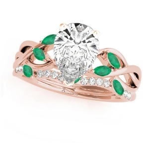 Twisted Pear Emeralds and Diamonds Bridal Sets 14k Rose Gold 1.73ct - All