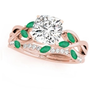 Twisted Cushion Emeralds and Diamonds Bridal Sets 14k Rose Gold 1.73ct - All