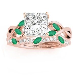 Twisted Princess Emeralds and Diamonds Bridal Sets 14k Rose Gold 1.73ct - All