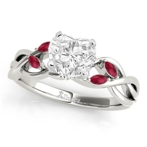 Twisted Heart Rubies Vine Leaf Engagement Ring 14k White Gold 1.50ct - All