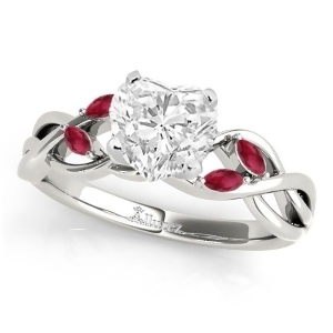 Twisted Heart Rubies Vine Leaf Engagement Ring 14k White Gold 1.00ct - All