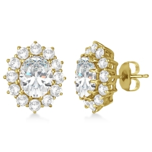 Oval Moissanite and Diamond Earrings 14k Yellow Gold 7.10ctw - All
