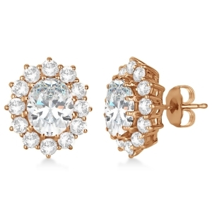 Oval Moissanite and Diamond Earrings 14k Rose Gold 7.10ctw - All