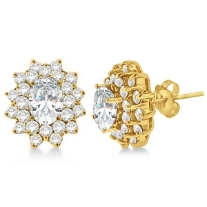 Diamond and Oval Cut Moissanite Earrings 14k Yellow Gold 3.00ctw - All