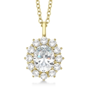 Oval Moissanite and Diamond Pendant Necklace 14k Yellow Gold 3.60ctw - All