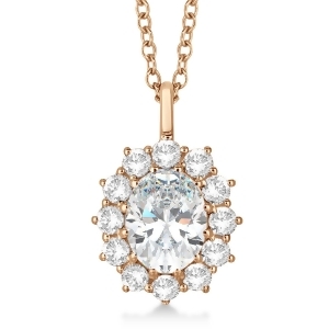 Oval Moissanite and Diamond Pendant Necklace 14k Rose Gold 3.60ctw - All