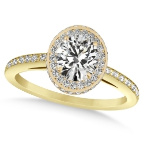 Oval Moissanite and Diamond Halo Engagement Ring 14k Yellow Gold 1.71ct - All