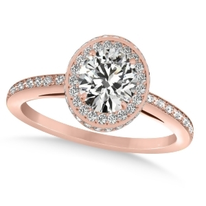Oval Moissanite and Diamond Halo Engagement Ring 14k Rose Gold 1.71ct - All