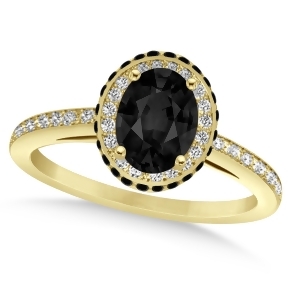 Oval Black and White Diamond Halo Engagement Ring 14k Yellow Gold 1.71ct - All
