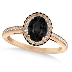 Oval Black and White Diamond Halo Engagement Ring 14k Rose Gold 1.71ct - All