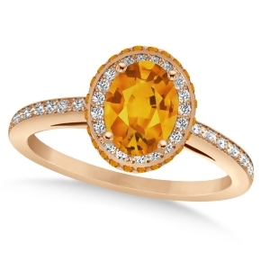 Oval Citrine and Diamond Halo Engagement Ring 14k Rose Gold 1.75ct - All