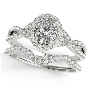 Twisted Oval Diamond Engagement Ring Bridal Set Platinum 1.57ct - All