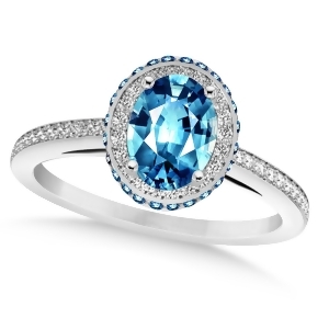 Oval Blue Topaz and Diamond Halo Engagement Ring 14k White Gold 2.10ct - All