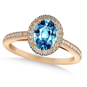 Oval Blue Topaz and Diamond Halo Engagement Ring 14k Rose Gold 2.10ct - All