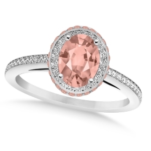 Oval Morganite and Diamond Halo Engagement Ring 14k White Gold 2.30ct - All