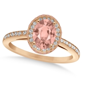 Oval Morganite and Diamond Halo Engagement Ring 14k Rose Gold 2.30ct - All