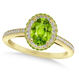 Oval Peridot and Diamond Halo Engagement Ring 14k Yellow Gold 1.85ct - All