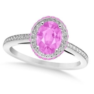Oval Pink Sapphire and Diamond Halo Engagement Ring 14k White Gold 2.00ct - All