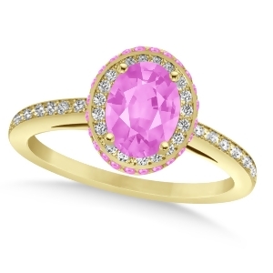 Oval Pink Sapphire and Diamond Halo Engagement Ring 14k Yellow Gold 2.00ct - All