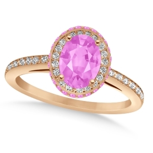 Oval Pink Sapphire and Diamond Halo Engagement Ring 14k Rose Gold 2.00ct - All