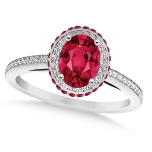 Oval Ruby and Diamond Halo Engagement Ring 14k White Gold 2.00ct - All