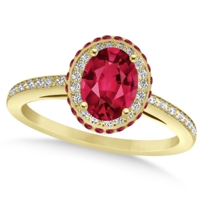 Oval Ruby and Diamond Halo Engagement Ring 14k Yellow Gold 2.00ct - All