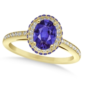 Oval Tanzanite and Diamond Halo Engagement Ring 14k Yellow Gold 2.00ct - All