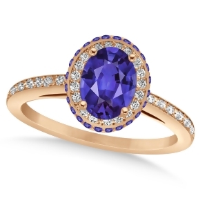 Oval Tanzanite and Diamond Halo Engagement Ring 14k Rose Gold 2.00ct - All