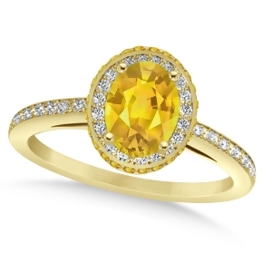 Oval Yellow Sapphire and Diamond Halo Engagement Ring 14k Yellow Gold 2.00ct - All