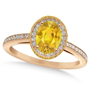 Oval Yellow Sapphire and Diamond Halo Engagement Ring 14k Rose Gold 2.00ct - All
