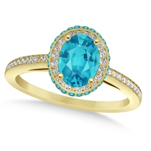 Oval Blue and White Diamond Halo Engagement Ring 14k Yellow Gold 1.71ct - All