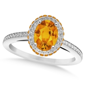 Oval Citrine and Diamond Halo Engagement Ring 14k White Gold 1.75ct - All