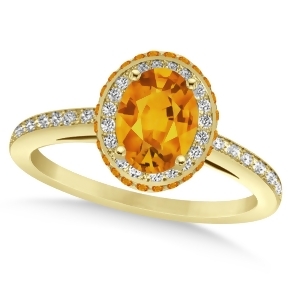 Oval Citrine and Diamond Halo Engagement Ring 14k Yellow Gold 1.75ct - All