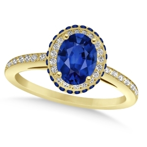 Oval Blue Sapphire Diamond Halo Engagement Ring 14k Yellow Gold 2.00ct - All