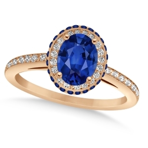 Oval Blue Sapphire Diamond Halo Engagement Ring 14k Rose Gold 2.00ct - All