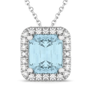 Emerald-cut Aquamarine and Diamond Pendant 14k White Gold 3.11ct - All