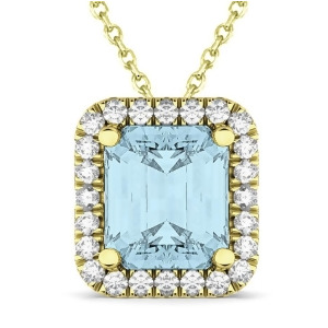 Emerald-cut Aquamarine and Diamond Pendant 14k Yellow Gold 3.11ct - All
